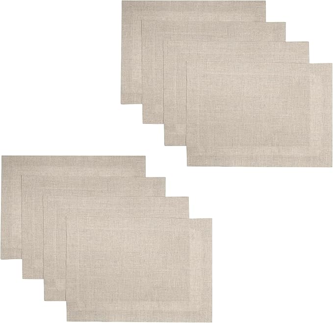 D'Moksha Homes Linen Natural Placemats Set of 8-100% Pure Linen Placemats 14 x 19 Inch for Valentines, Spring, Easter - Handcrafted and Machine Washable