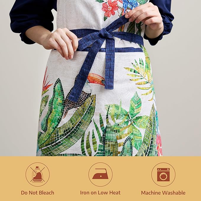 Maison d' Hermine 100% Cotton Apron for women with Pocket Kitchen Chef Apron for Men Cooking Gardening Server Waitress