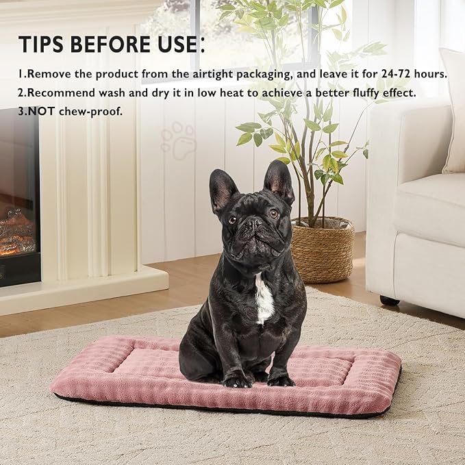 Yaning Dog Bed Mat Crate Pad for Medium Dogs, Washable Soft Pet Sleeping Mat Kennel Pad with 3D Bubble Pattern, Dusty Pink, 30"x 19"