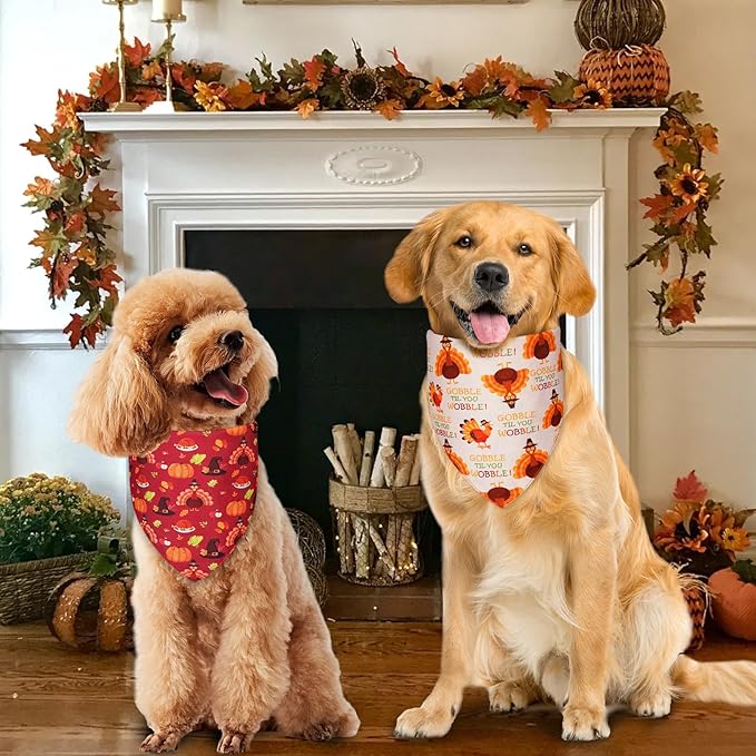 Agroon Halloween Dog Bandanas Thanksgiving and Christmas Scarf Large 3PCS, 6 Pattern Breed for Boy and Girl, Triangle Reversible Bibs for Puppy Pets