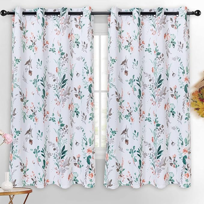 MYSKY HOME Fall Kitchen Curtains 45 Inch Long Floral Blackout Curtains for Room Darkening Thermal Insulated Panels Light Blocking Grommet Rustic Curtains for Dormer Window, 52" Wide, 2 Panels, Orange