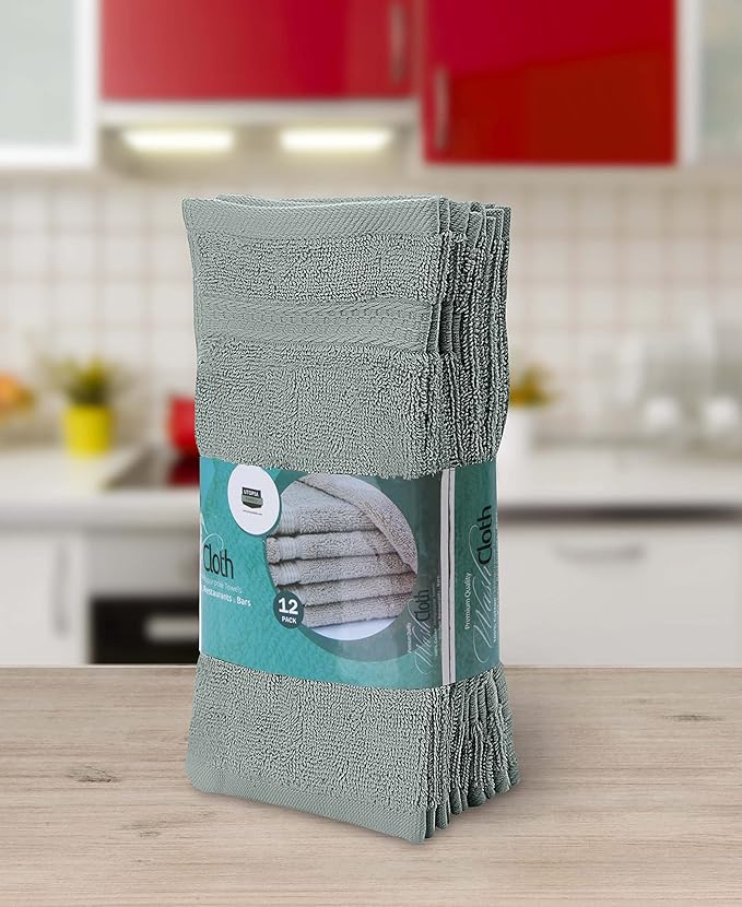 Utopia Towels 12 Pack Premium Wash Cloths Set, 12 by 12 Inches, 100% Cotton Ring Spun, Highly Absorbent and Soft Feel Essential Washcloths for Bathroom, Spa, Gym, and Face, Cool Grey