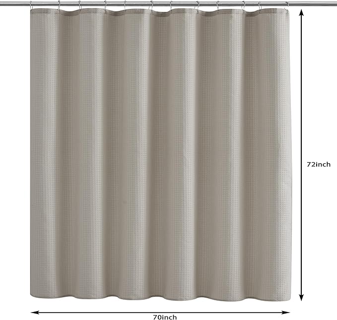 Indecor Home Luxury Waffle Weave Heavy Weight CVC Poly Cotton Blended Fabric Shower Curtain Elegant Hotel Style Fabric for Bathroom, Water Repellent, Machine Washable Taupe Waffle