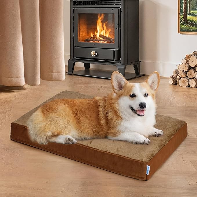 ZAKAPAWS Dog Bed for Medium Dog - Orthopedic Pet Beds with Memory Foam, Waterproof Removable Washable Cover with Non-Slip Bottom, Khaki, 30" L x 20" W x 3" H