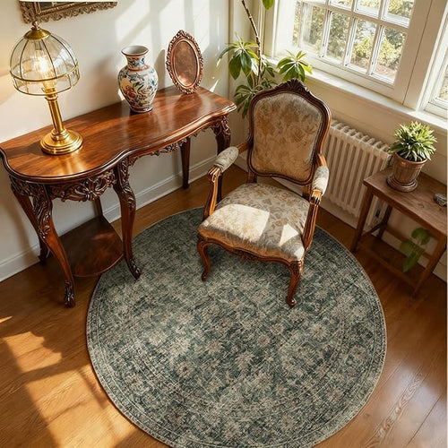 4x4 Round Bedroom Rug Washable: Living Room Rug Stain Resistant Non Slip Low Pile Small Carpet for Bedroom Kitchen Entryway Living Room Bedside Office Dorm Kids Room Entrance