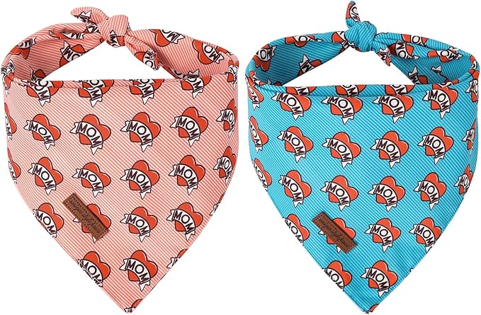 Unique Style Paws Dog Valentine's Bandanas 2Pcs Washable Cotton Triangle Love Heart Dog Scarfs for Small Medium Large Dogs and Cats