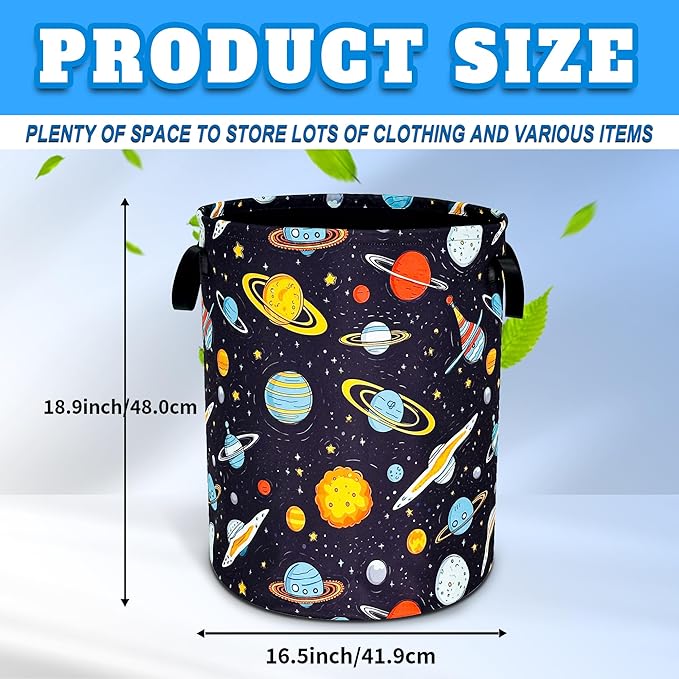 Galaxy Planet Laundry Basket Oxford Cloth Universe Laundry Hamper With Handle Foldable Portable Clothes Storage Basket 18.9 X 16.5 Inch Storage Bag For Laundry Room/Bathroom/Bedroom/Dormitories