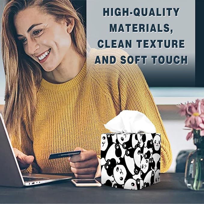 Tissue Box Cover Square Decorative Tissue Box Holder Cute Funny Cube Tissue Case Cover-Panda Tissue Box Cover