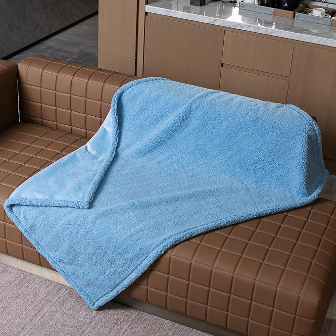 Maidewow Waterproof Dog Blanket for Pets Reversible Jacquard Pet Throw Blankets for Bed Cover Blue Puppy Blankets Leakproof Sofa Couch Washable Cover Cat Pet Blanket for Warm-Lake Blue,M-57x40in