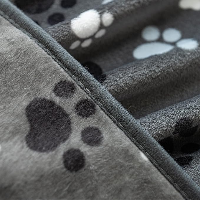 AIWEK Dog Blanket Paw Bone Pattern 1 Pack 2 Super Soft Warm Flannel Sofa Cover Car Bed Protector, Urine Proof Washable Outdoor Pet Blanket for Puppy Large Dogs & Cats,40"*30" Grey