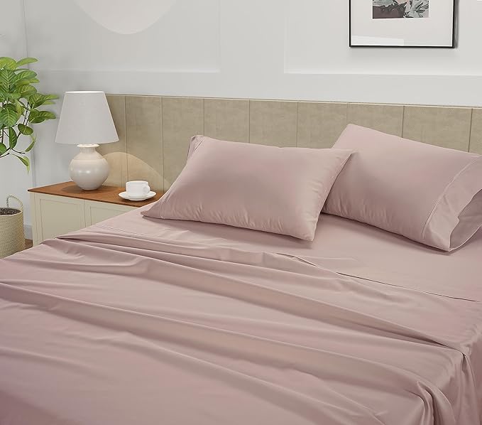 LANE LINEN Twin XL Bed Sheets – 450 Thread Count Cooling Sateen Sheets, Soft & Comfy, 15” Deep Pocket Fully Elasticized Fitted Sheet, Luxury Hotel Bedding, Sepia Rose