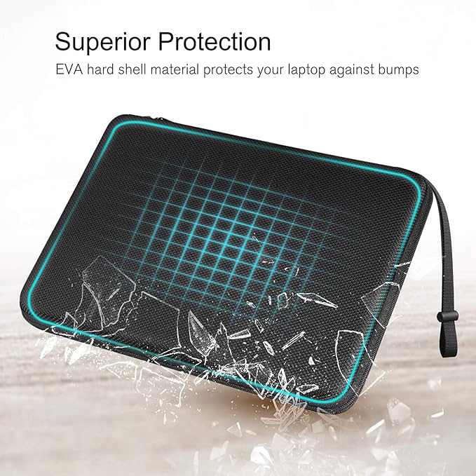 FINPAC Hard Laptop Sleeve with Accessory Pouch Compatible with 13 inch MacBook Air M4 2025 M3 2024, 14 inch MacBook Pro M5/M4/M3/M2, Surface Laptop Waterproof Case, Black