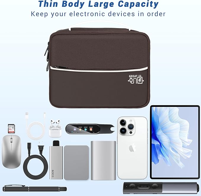Miavers Electronics Organizer,Travel Cord Organizer Pouch, Portable Cable Organizer Bags, Waterproof Electronic Accessories Storage Case for Cables, Cords, Charger, Phone (Double Layer-Brown)