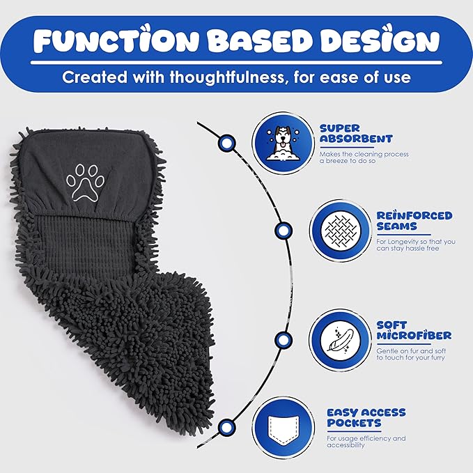 EDENATURE Microfiber Dog Bath Towel – Super Absorbent Dog Towels for Drying Dogs Large & Small, Quick Dry Pet Towel with Hand Pockets, Soft & Durable Puppy Towel, Machine Washable – Black