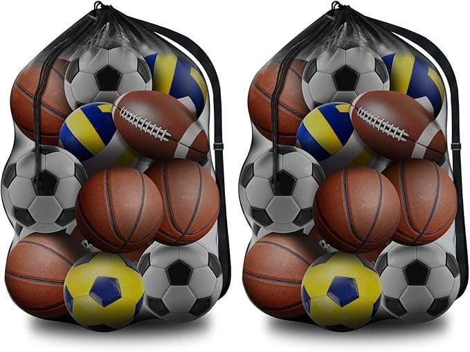 BROTOU Extra Large Sports Ball Bag Mesh, Basketball Bags Team Balls, Adjustable Shoulder Strap, Ball Bags for Holding Soccer, Football, Volleyball, Swimming Gear (30” x 40”)