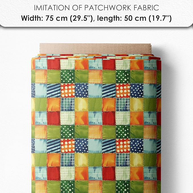 Daffodil Patchwork Cotton Fabric Panel – 6 Designs (10×10 inch Each) + Bonus Patchwork Sheet 29.5×19.6 inch, 100% Cotton 140 GSM