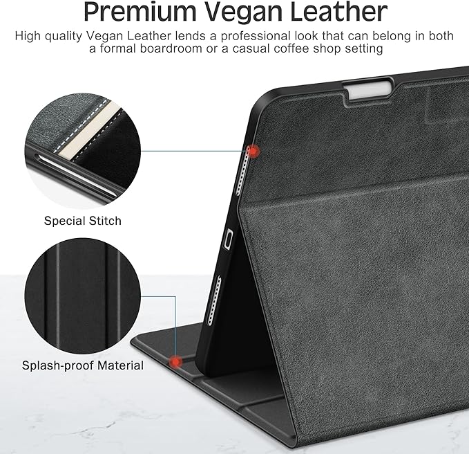 KingBlanc Case for iPad Air 13 inch (M3 2025/M2 2024) with Pencil Holder, Vegan Leather Protective Stand Cover, Auto Wake/Sleep, Multi-Angles for Viewing/Drawing, Supports Pencil Pro/(USB-C), Black