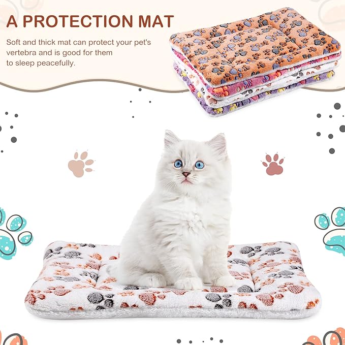 Tuanse 4 Pack Ultra Soft Dog Cat Bed Mat with Cute Prints Reversible Fleece Dog Crate Kennel Pad Cozy Washable Thickened Hamster Guinea Pig Pet Bed Mat for Small Animals(21 x 14 Inches,Vivid Color)