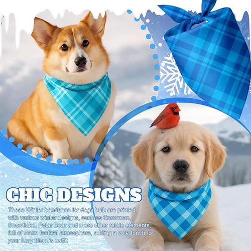 Abbylike 50 Pcs Winter Plaid Dog Bandanas Bulk Blue Bandanas for Dogs Triangle Kerchief Bibs Scarf Set for Pet Winter Costume Photo Props Accessories Pet Shops (19.7 x 13.8 x 13.8 Inch)