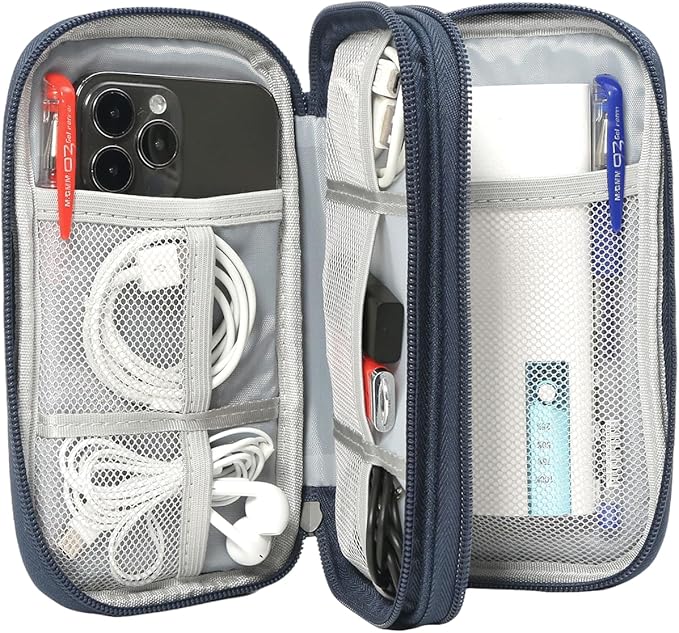 CAAORDKSO Electronic Organizer, Travel Cable Organizer Bag Pouch Electronic Accessories Carry Case Waterproof Electronic Bag for Cable, Cord, Charger, Phone, Power Bank, Earphone (Navy Blue, Medium)