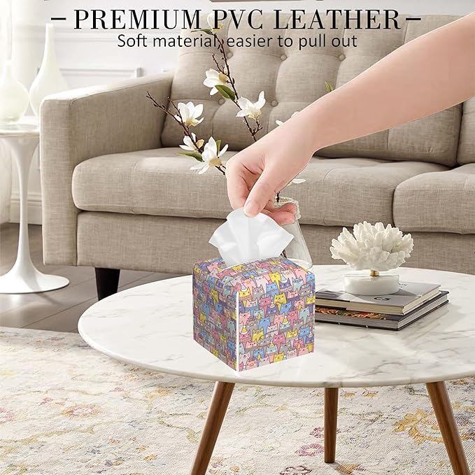 POIUBLE Tissue Box Holder Christmas Cats Tissue Box Cover Square Leather Tissue Holder Organizer Portable Decorative Facial Paper Case for Home Office Bathroom Vanity Countertop