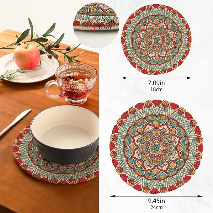 BohoTrivets for Hot Dishes Pots and Pans Potholders Woven Trivet Cotton Round Large Pot Holder Decor Heat Resistant Hot Pads Mat for Table Counter Cooking Potholder Set of 2 (7in + 9in) Mandala