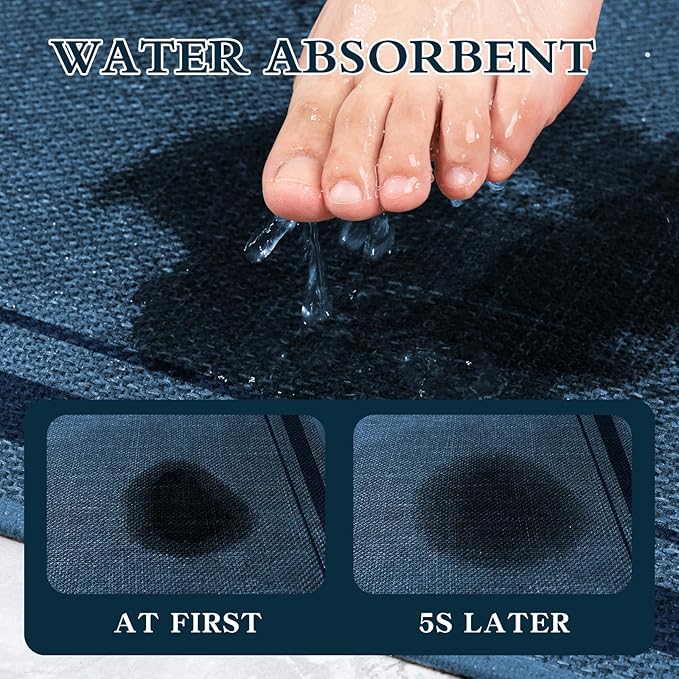 chakme Bathroom Rugs Mat 24x17, Ultra Thin Non Slip Bath Mat Small Quick Dry Absorbent Bath Mat for Bathroom, (Dark Blue, 24"x17")