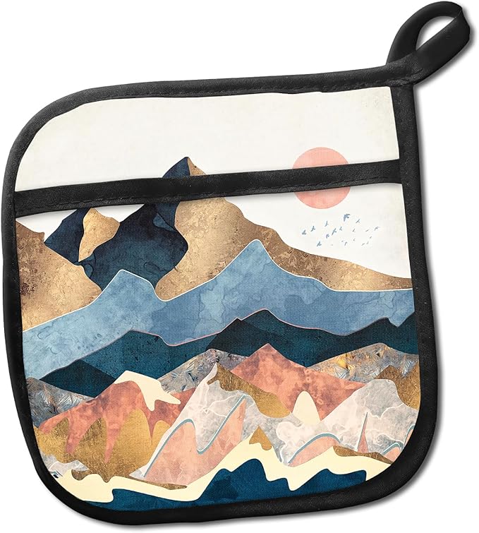 Pot Holders for Kitchen, Heat Resistance Hot Pads, Cute Potholder with Pocket for Kitchen Cooking Baking, Beautiful Mountain View