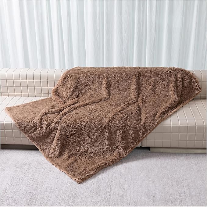 Wowchine Waterproof Calming Dog Bed Covers Pets Blanket for Large Dogs Cats Brown Fluffy Long Faux Fur Pet Blankets Reversible Couch Sofa Cover Washable Love Bed Mats(Brown,XL-85x57in)