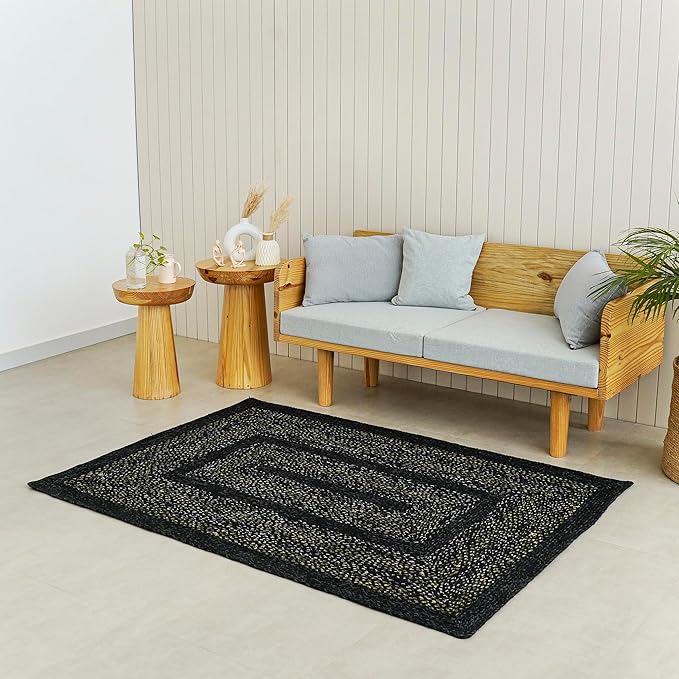 Traditional Jute Braided Runner Rug, Rustic Primitive Country Décor for Kitchen, Entryway, Hallway, Black Olive, 2'X10'