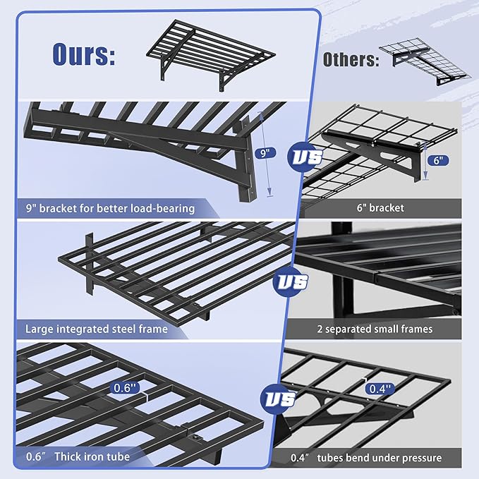 Jusgym 4-Pack 2x3ft Garage Shelving Wall Mounted, 2' x 3' Heavy Duty Garage Storage Shelves with Hooks, 800LB Capacity