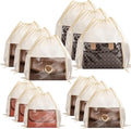 Bgtecho 12 Pcs Shoe Bags for Travel, Dust Bags for Handbags, Dustproof Drawstring Bags in 4 Size, Breathable Non Woven Fabric Storage Bag for Handbags Shoes Purses, Beige