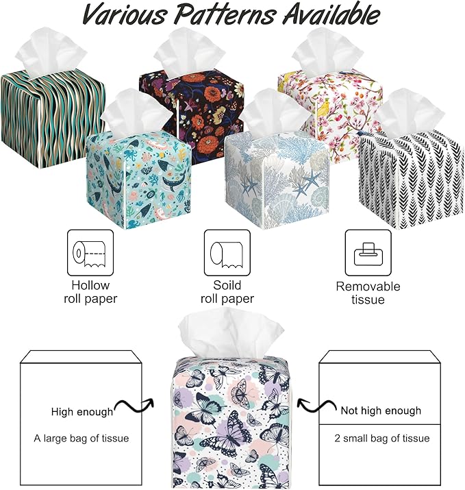 Tropical Butterflies Tissue Box Holder,Colorful Splash Dots Cube Tissue Box Cover Holder,Leather Facial Paper Organizer Dispenser Home for Bedroom Night Stands,Kitchen,Office and Car,5.2"×5.2"×5.2"
