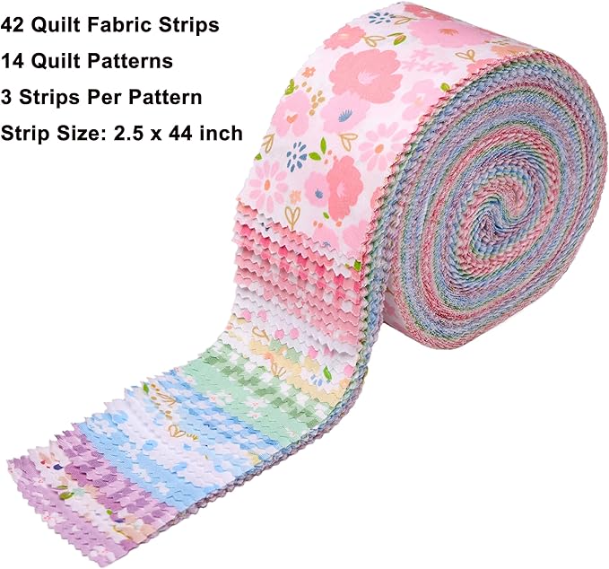 Hanjunzhao Jelly Rolls for Quilting Clearance 42 Strip 2.5" x 44" - Cotton Jelly Roll Fabric Strips Bundles - for Blanket, Rug, Upholstery, Quilt, Party Home Decor, and DIY Crafts (Sweet Garden)