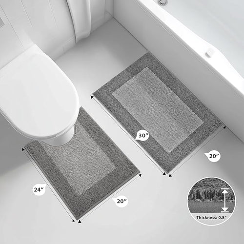 anllugs Bathroom Rugs U-Shaped 20" x 24", Non-Slip Extra Soft Absorbent Bath Rugs, Machine Washable Quick Dry Bath Mats for Toilet Base, Grey & Dark Grey