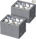 2 Pack Shoe Organizer for Closet - Shoe Storage Bins with Clear Cover, Fabric Shoe Storage Containers with Reinforced Handles, Fits up to 24 Pairs (Grey, 16.5 * 12.6 * 12.2in)