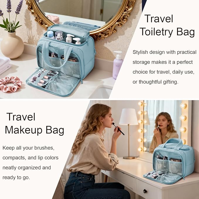 Bagstellar Travel Toiletry Bag, Lightweight Wide-open Large Puffy Toiletry Bag for Women, Quilted Makeup Bag Organizer Water-resistant Cosmetic Bag with Handle for Toiletries, Essentials, Accessories