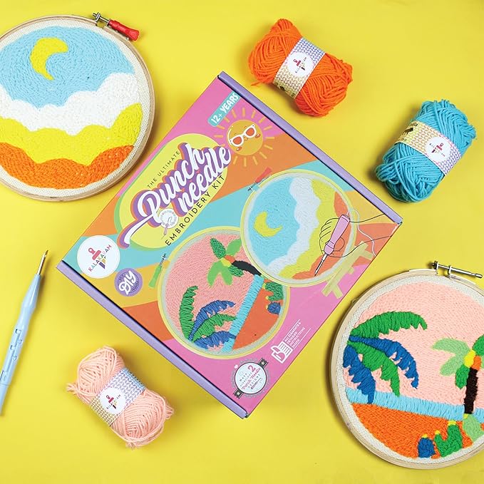 Kalakaram Punch Needle Embroidery Kit | Complete Beginner Starter Kit with 2 Printed Designs | Perfect DIY Craft Gift for Girls, Teens, Kids, & Adults