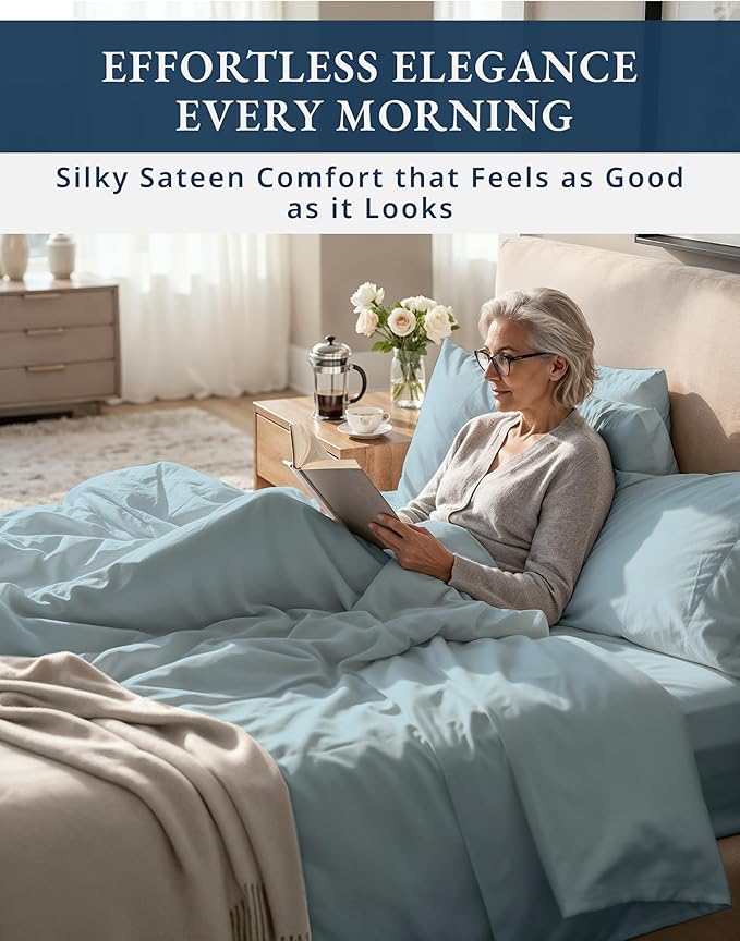 LANE LINEN Luxury Hotel Style 100% Egyptian Cotton Twin Sheets - 1000 Thread Count, Mercerized Cotton, No Pill Fade Resistant Sustainably Produced Twin Bedding Sheets & Pillowcases- French Blue