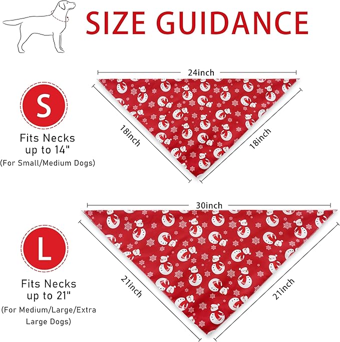 Christmas Dog Bandanas Reversible 2 Pack Small, Red Santa Claus Snowman Snowflakes Christmas Pet Bandanas Set Adjustable Triangle Winter Xmas Holiday Scarves for Small Medium Boy Girl Dogs