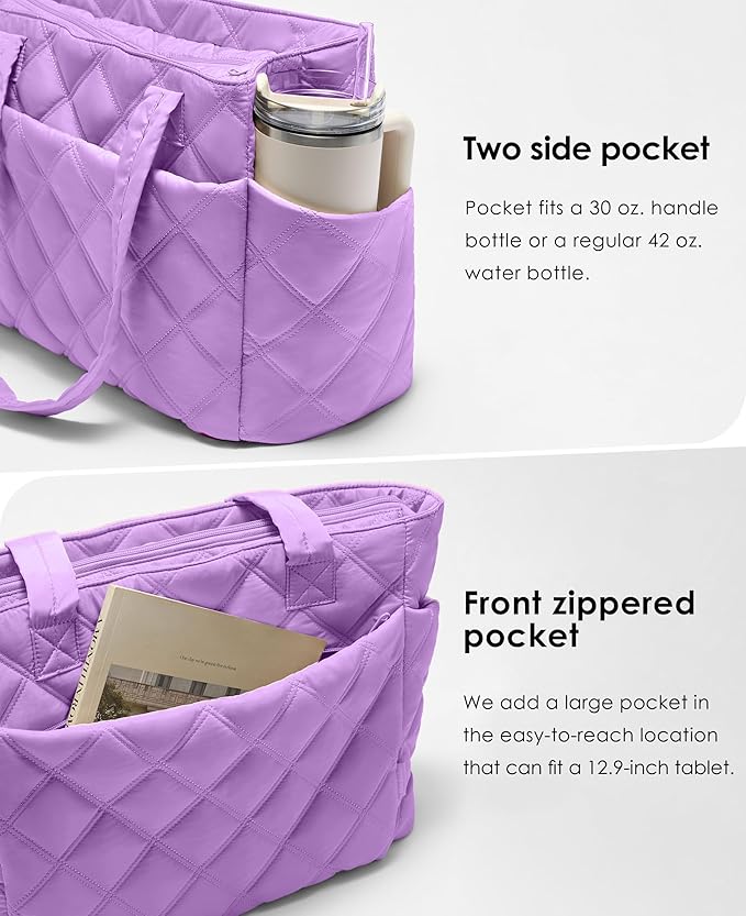 Uselike Tote Bag for Women, Lightweight Puffer Tote Work Bags with Compartments for Travel, Quilted Shoulder Bag with Zipper