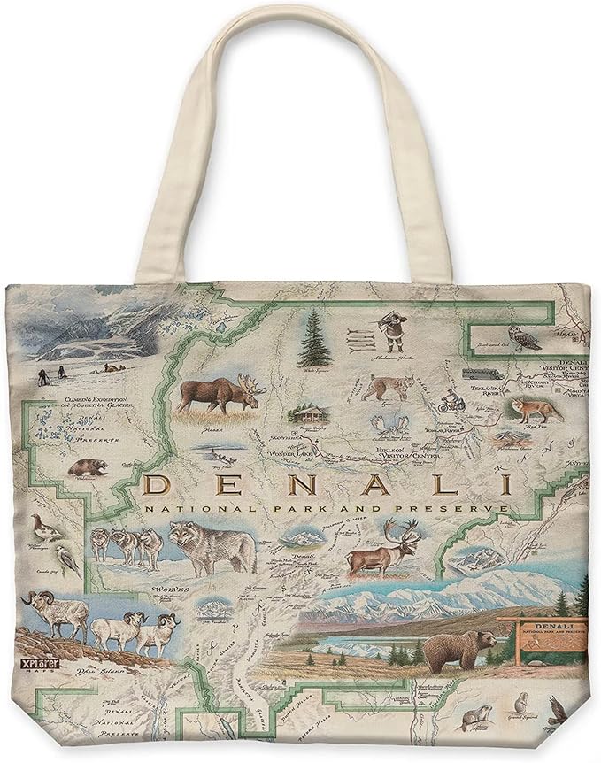 Xplorer Maps Canvas Tote Bag with Handles, Cloth Grocery Shopping Bag, Reusable & Eco-friendly Bag, 100% Cotton, Washable