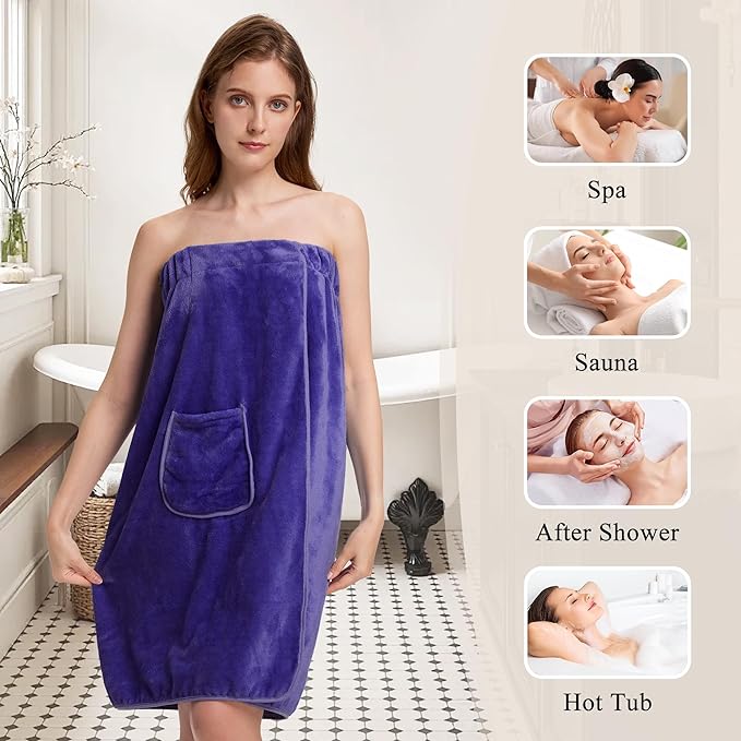 PJGGZ Towel Wrap for Women, Three Adjust Clasps Closure Bath Wraps After Shower Spa Sauna Bathrobe(Available in Plus Size)