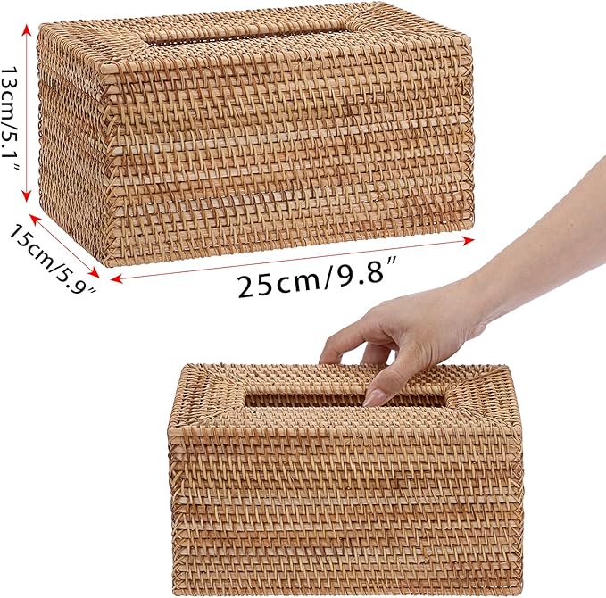 Sumnacon Tissue Box Cover Large Rectangle Tissue Box Rattan Tissue Box Holder,Wicker Decorative Tissue Holder for Bathroom Toilet Living Room Kitchen Office Table Desk,Yellow