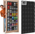 Hualleko Over the Door Shoe Organizer,40-Pocket Hanging Shoe Rack for Closet Door,Shoes Storage Holder Hanger with Large Mesh Pocket for Women Men Shoes,Flip Flops(Black)