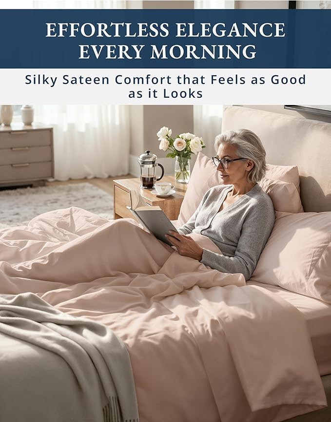 LANE LINEN Luxury 100% Egyptian Cotton Bed Sheets Twin Size - 1000 Thread Count, Fully Elasticized Reinforced 15" Extra Deep Pocket Twin Sheets, Soft & Comfy Sateen Weave for Silky Finish-Sepia Rose
