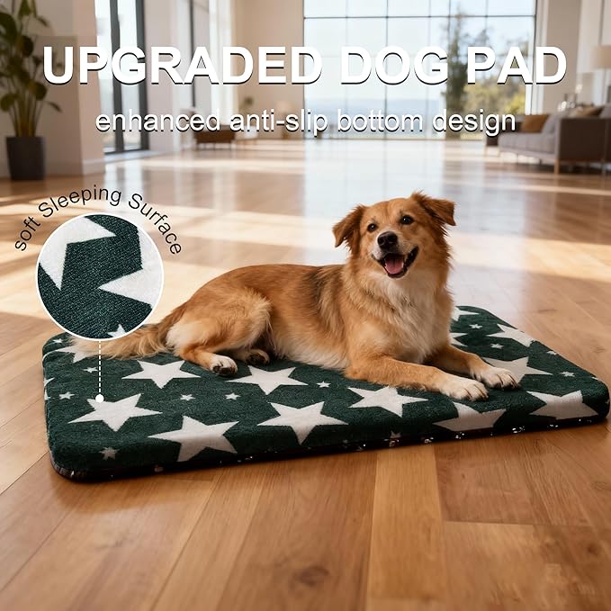 Wittop Washable Dog Bed Plush Orthopedic Outdoor Crate Mat with Non-Slip Bottom,Luxe Soft Kennel Pad for Pets, Cozy Cage Cushion & Pet Sleeping Mattress Large Sized,Medium,Small Dogs,36x24 inch,Green