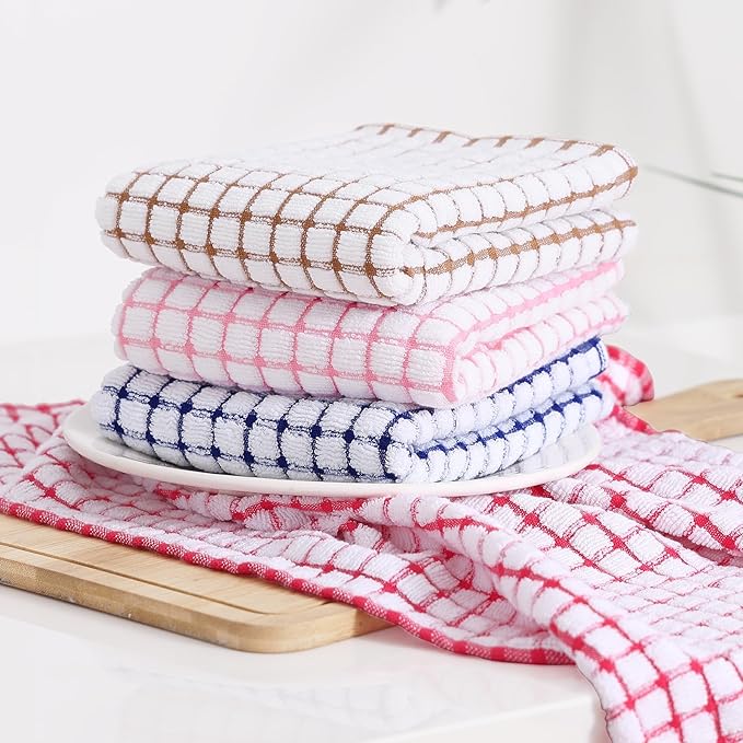 Kitinjoy Cotton 16 Pack Kitchen Towels and Dishcloths Sets, 16 x 25 Inch & 12 X 12 Inch Dish Towels Bulk, Super Soft and Absorbent Hand Towels for Kitchen Drying, Pink