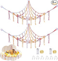 CERETIA Stuffed Animal Hammock with LED Light, Large Stuffed Animals Storage Corner Plushie Net for Kids Room Decor, 2 Packs Rainbow