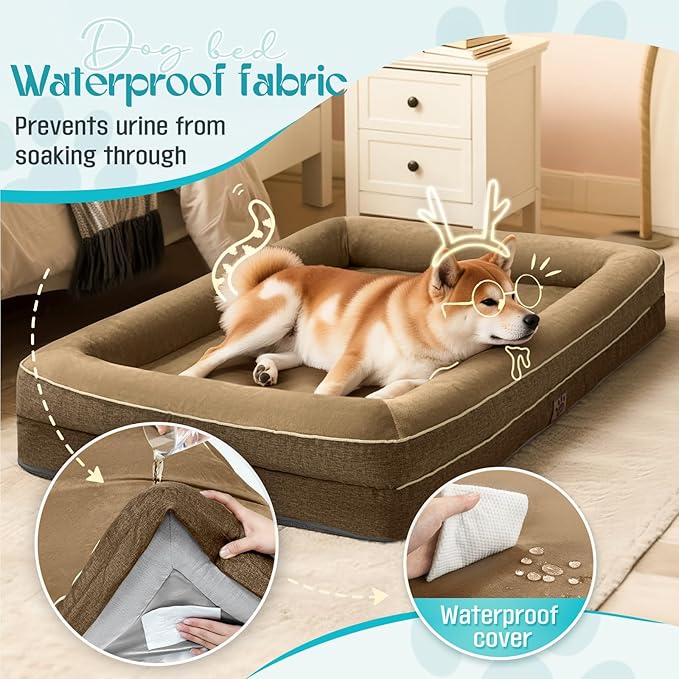 TaiBest Waterproof Memory Foam Dog Beds for Small Dogs Non-Slip Orthopedic Dog Beds Washable Couch Pet Bed with Removable Cover (Brown, Small)